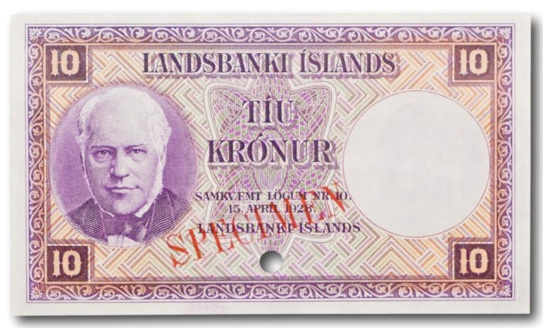 Island, 10 krónur SPECIMEN 1928