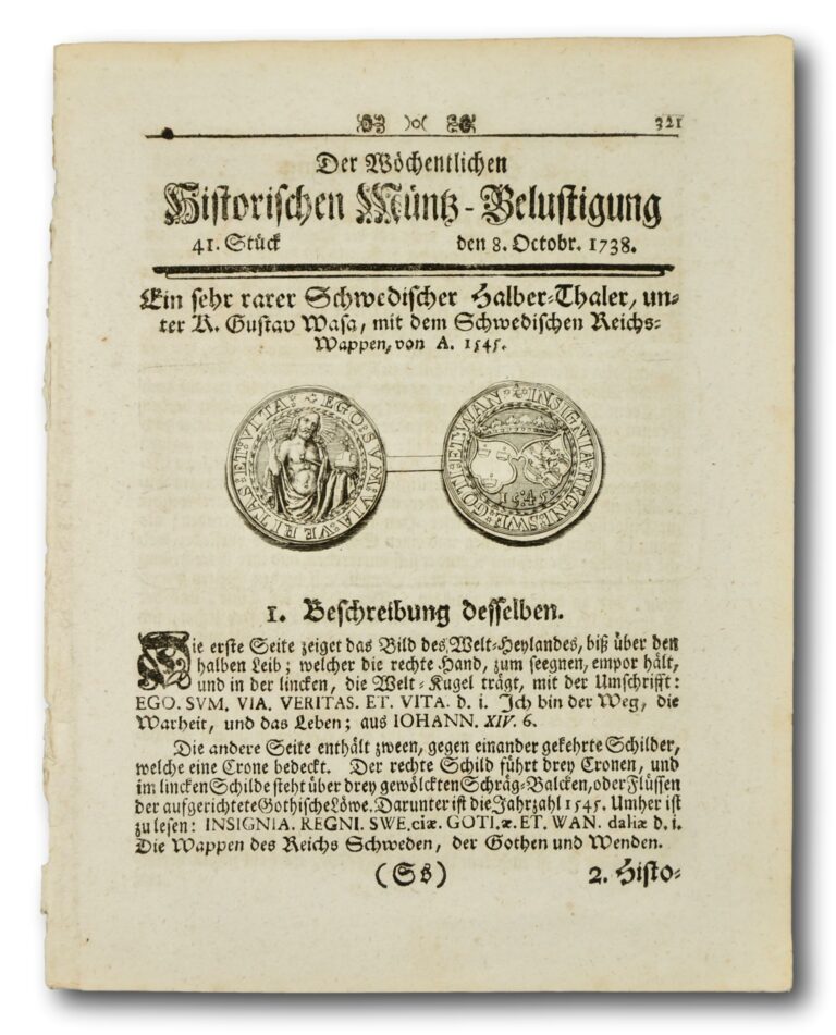 Article on a Thaler from King Gustav Wasa of Sweden (1738)