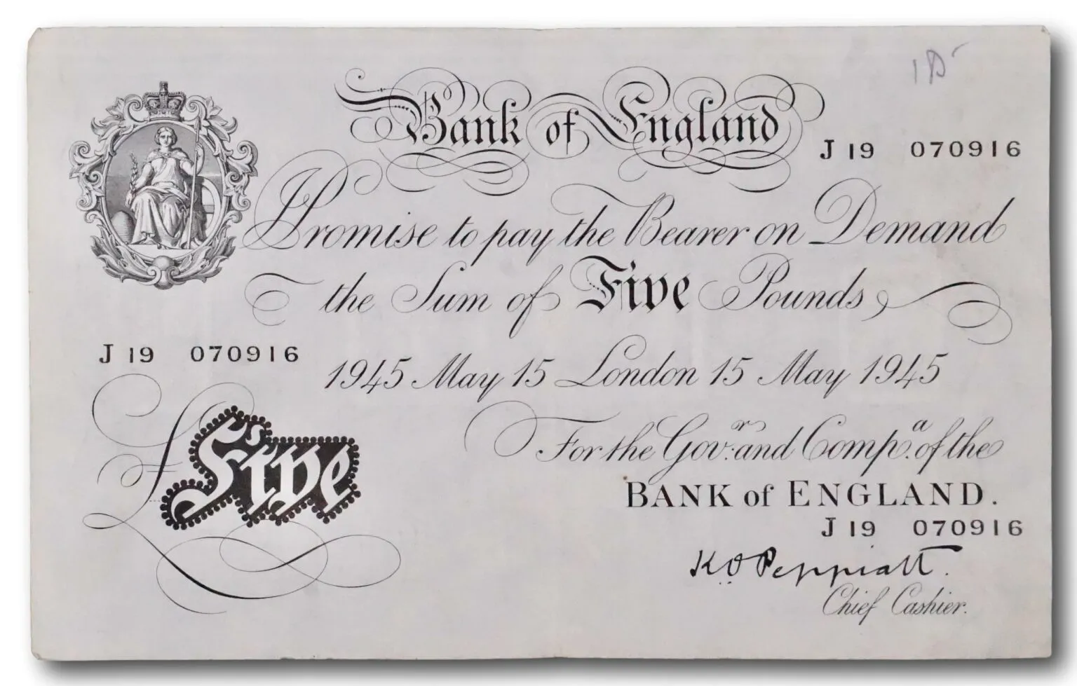 England, 5 pounds 1945