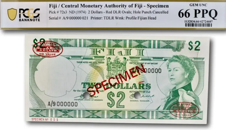 Fiji, 2 dollars 1974 (SPECIMEN NO 021)