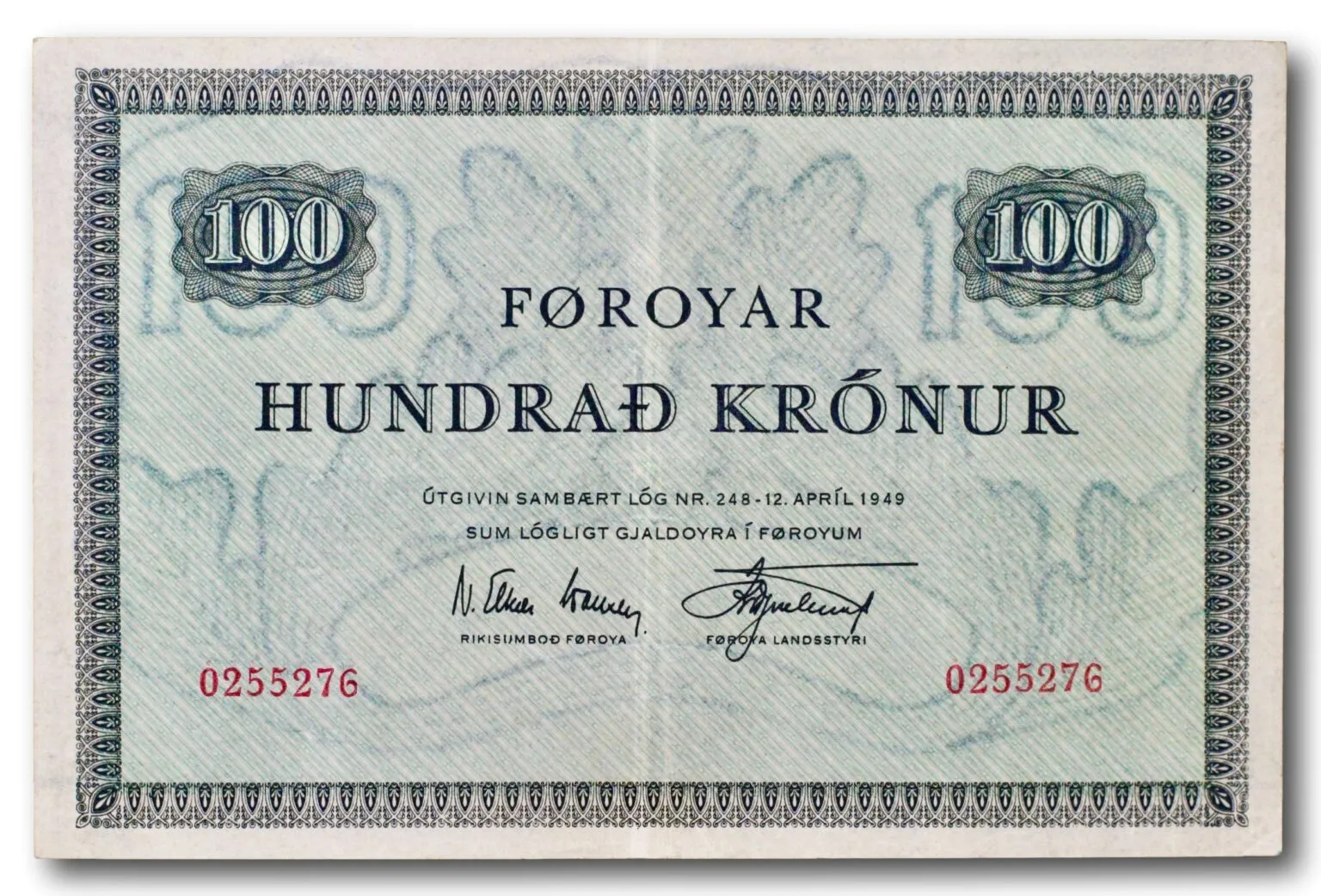 Faroe Islands, 100 krónur 1952