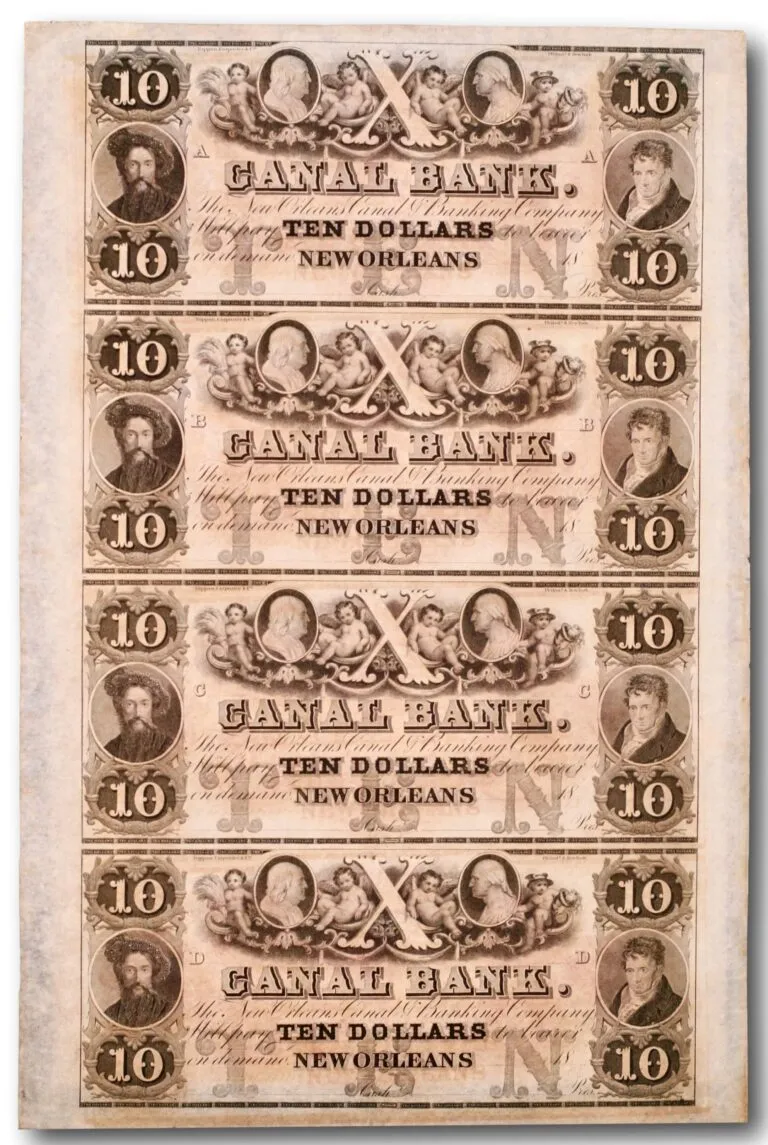 USA, One complete uncut sheet of banknotes (ca. 1850)