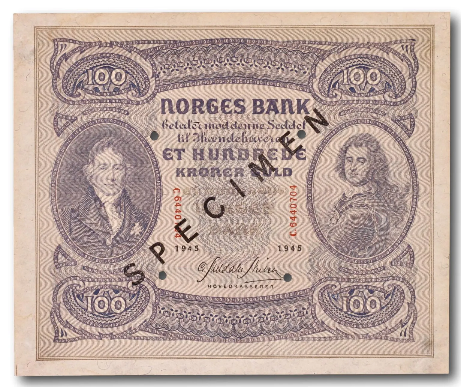 Norway, 100 kroner SPECIMEN 1945