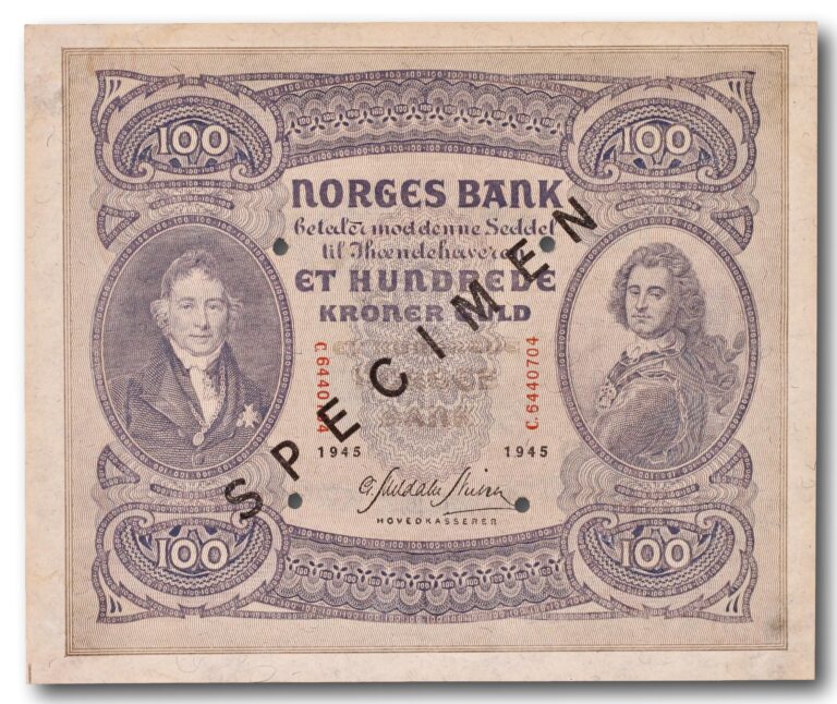Norway, 100 kroner SPECIMEN 1945