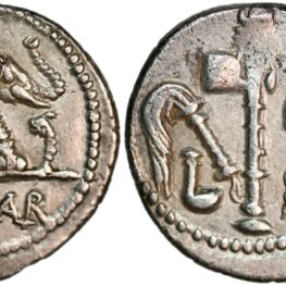 Denarius fra Julius Cæsar (49-48 f. Kr.)