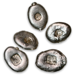 China, five silver sycee coins (19th Century)