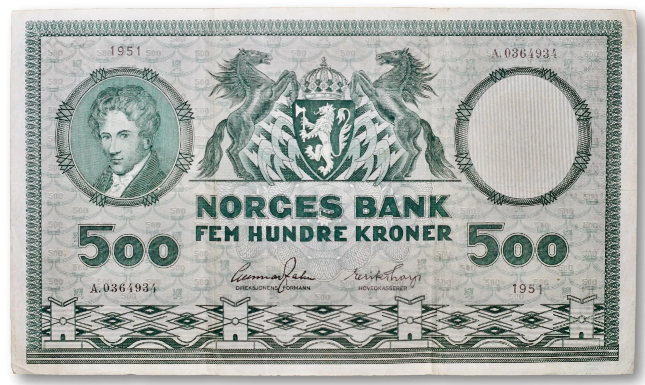 Old Norwegian banknotes: the 500-krone note and other withdrawn series
