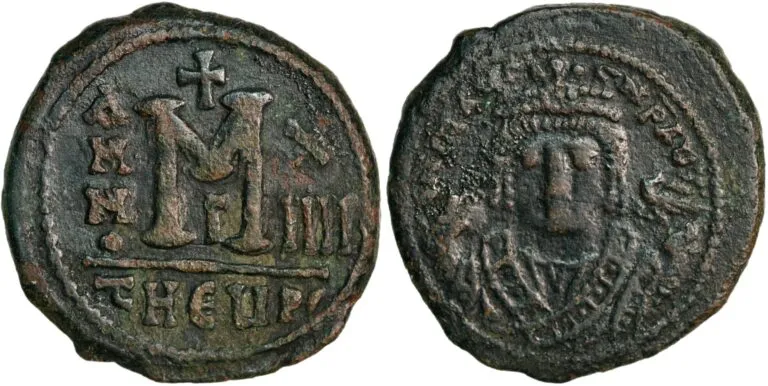 Follis from Emperor Maurice Tiberius (595/6 AD)