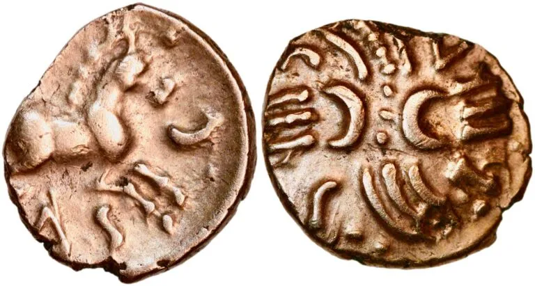 The Catuvellauni kingdom, quarter stater (gold!) ca. 25 BC – AD 10