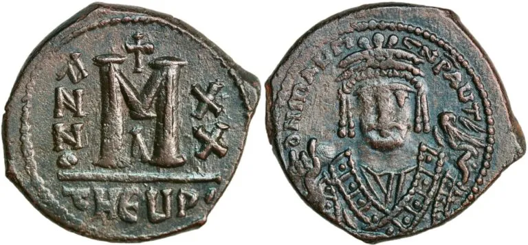 Follis from Emperor Maurice Tiberius (601/2 AD)