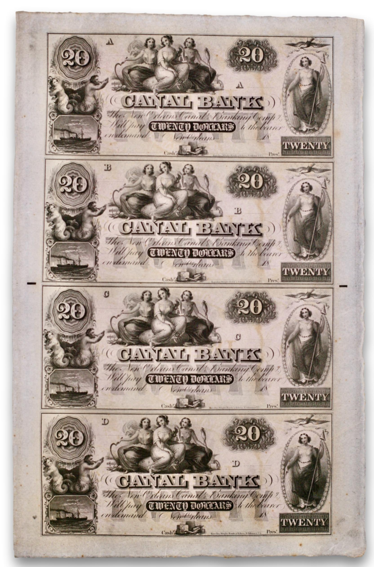 USA, One complete uncut sheet of banknotes (ca. 1850)