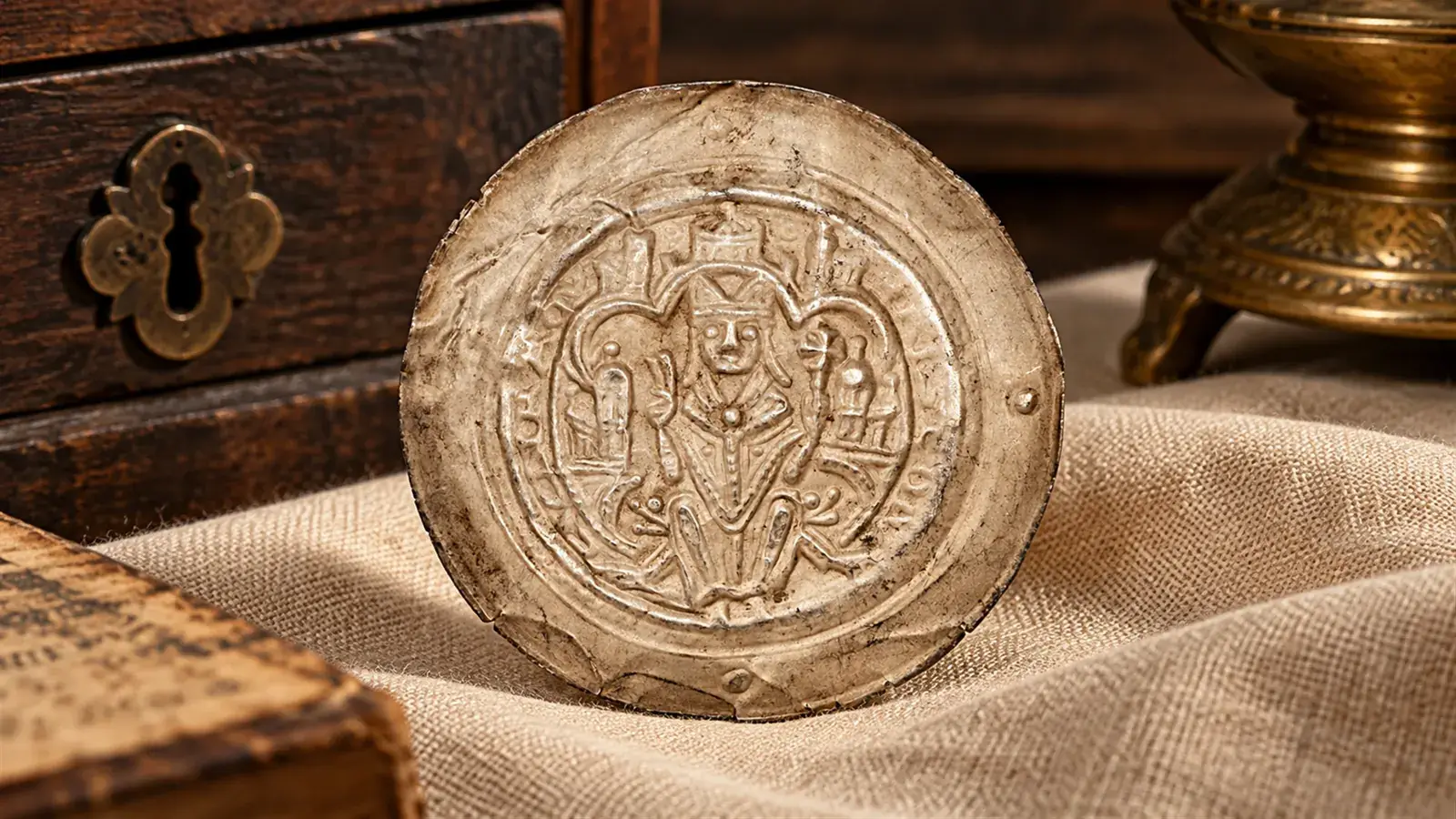 German bracteates: High quality medieval bracteate with a religious motif