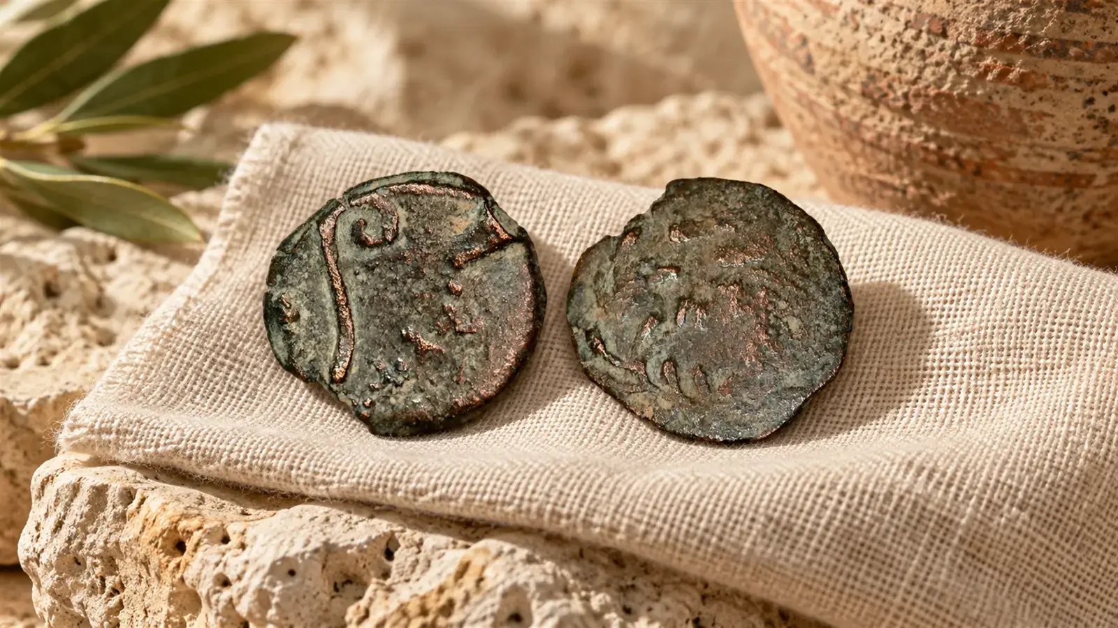 Widow's mite coin: two small bronze coins of Alexander Jannaeus