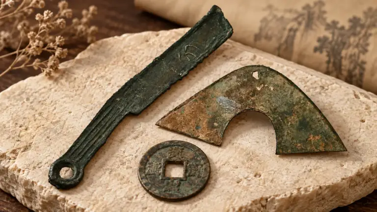 Ancient Chinese coins: knife money, bridge money and cash coins