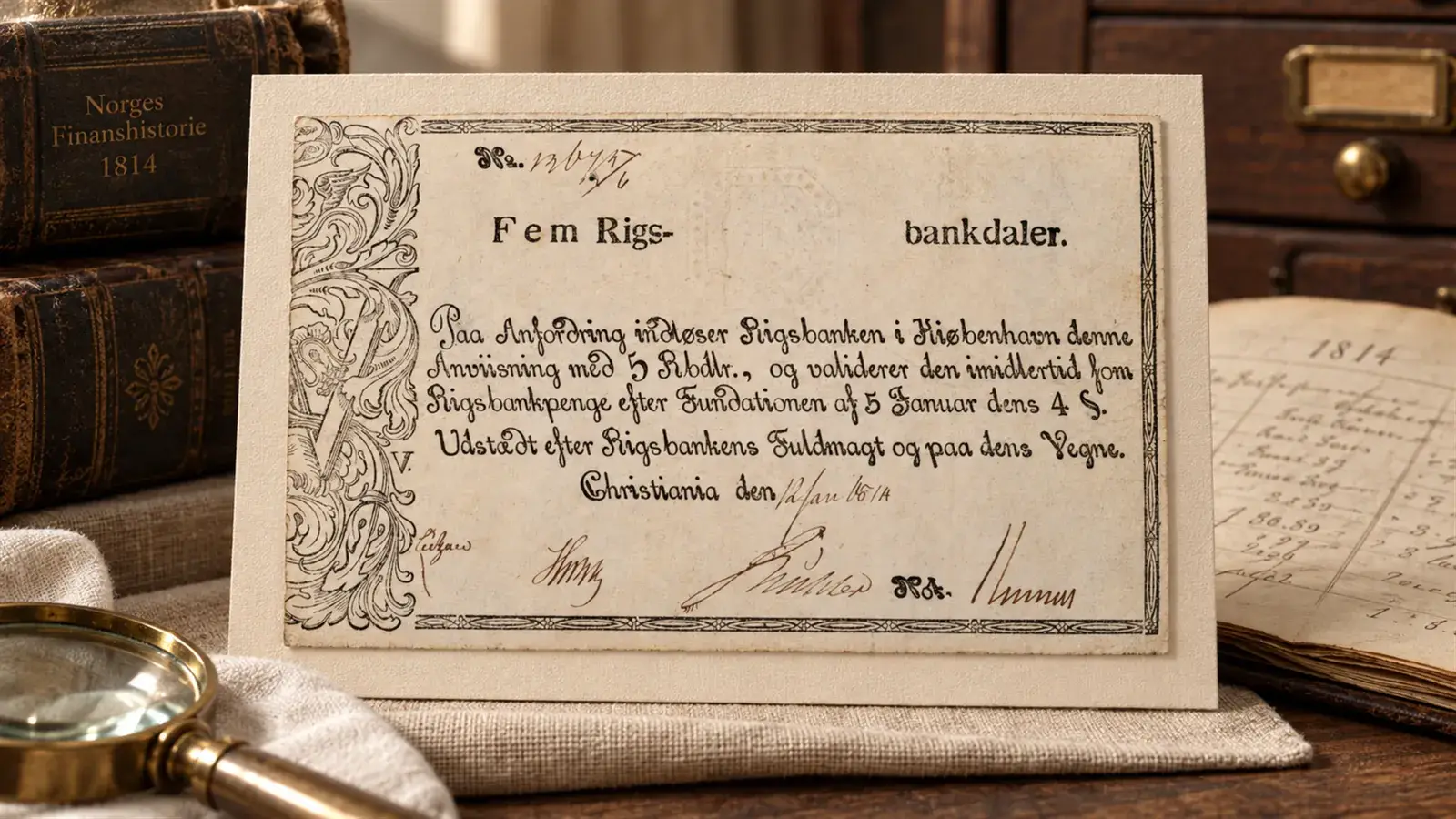 Norwegian banknotes: 5 rigsbankdaler note from 1814